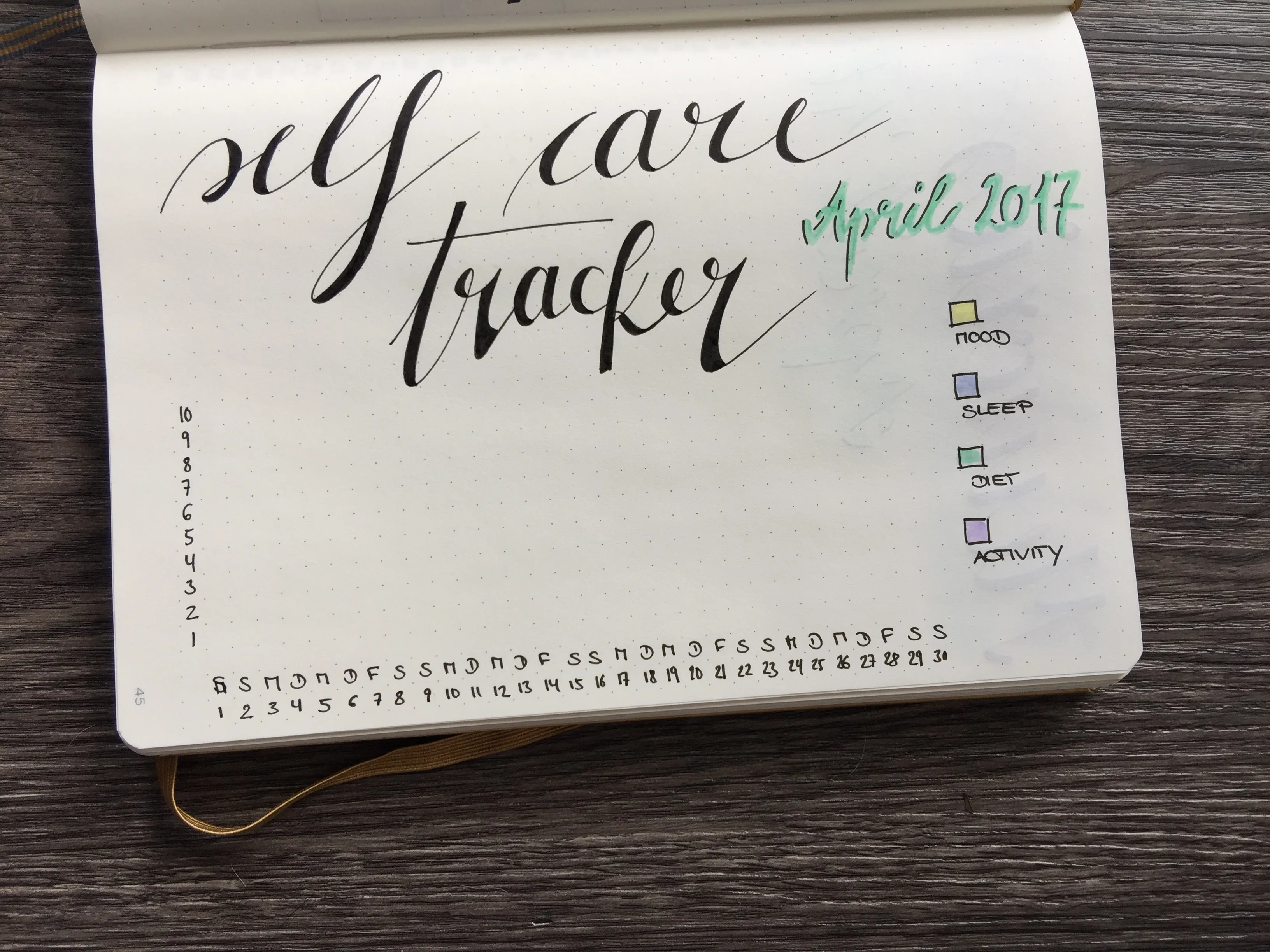 Bullet Journal Monatsübersicht April 2017 Self Care Tracker