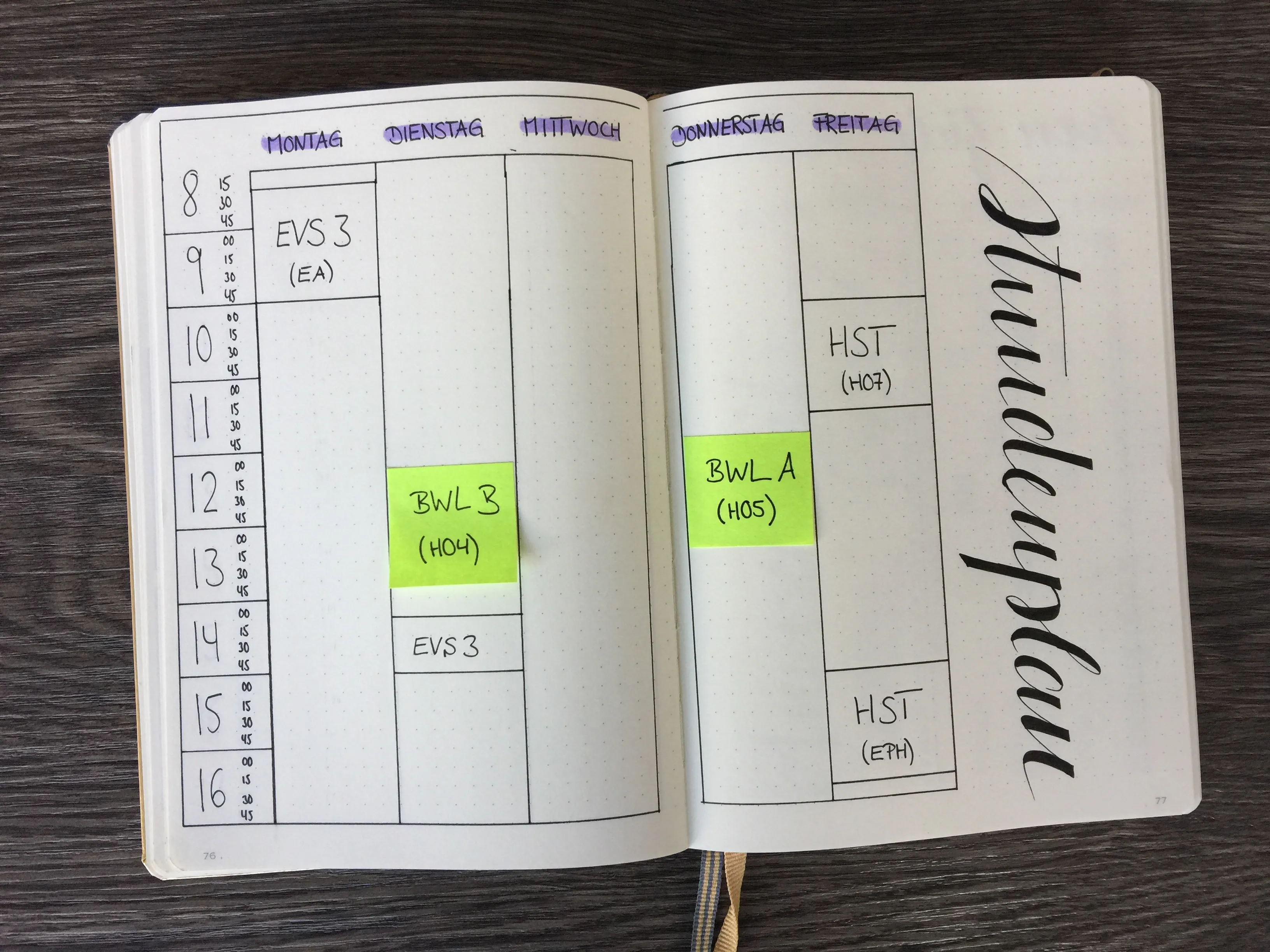 Bullet Journal für Studenten Stundenplan