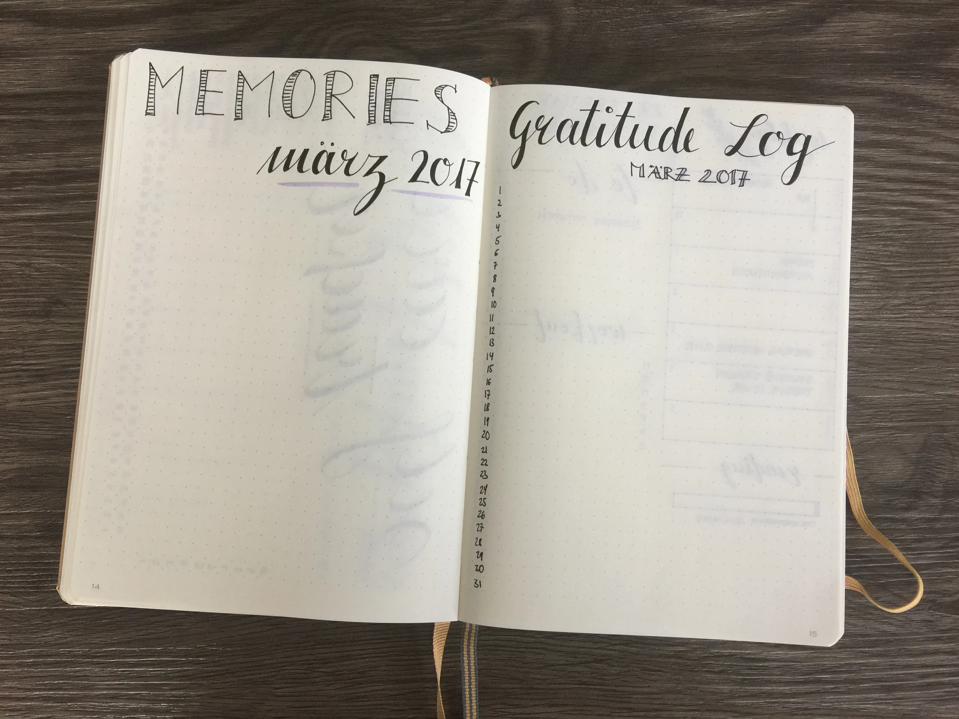 Doppelseite mit Memories und Gratitude Log für März 2017