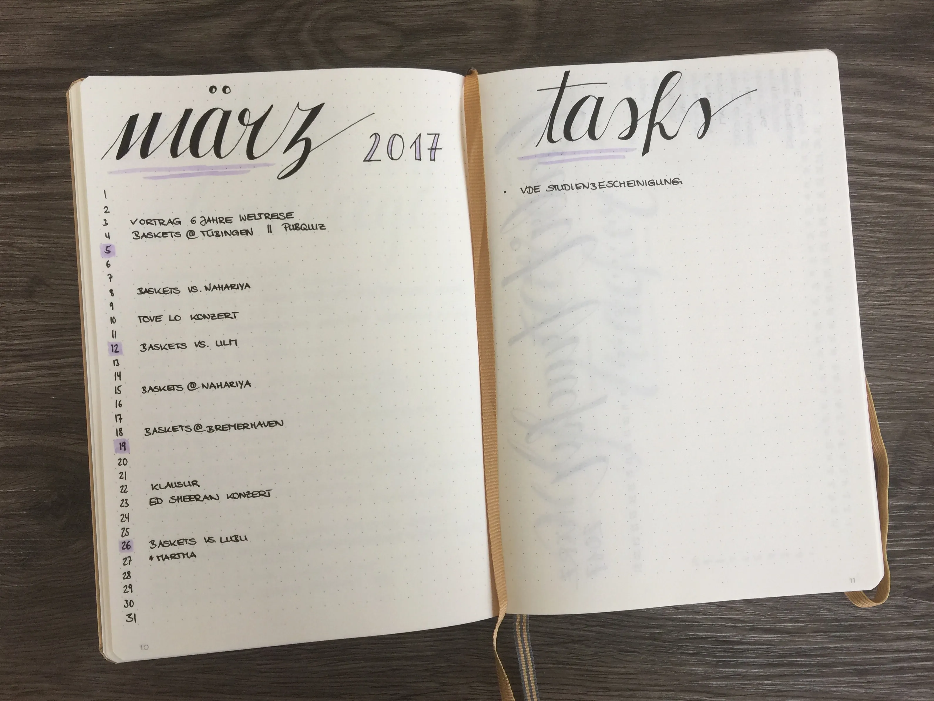 Monatsübersicht März 2017 mit Datumsliste und Aufgabenseite