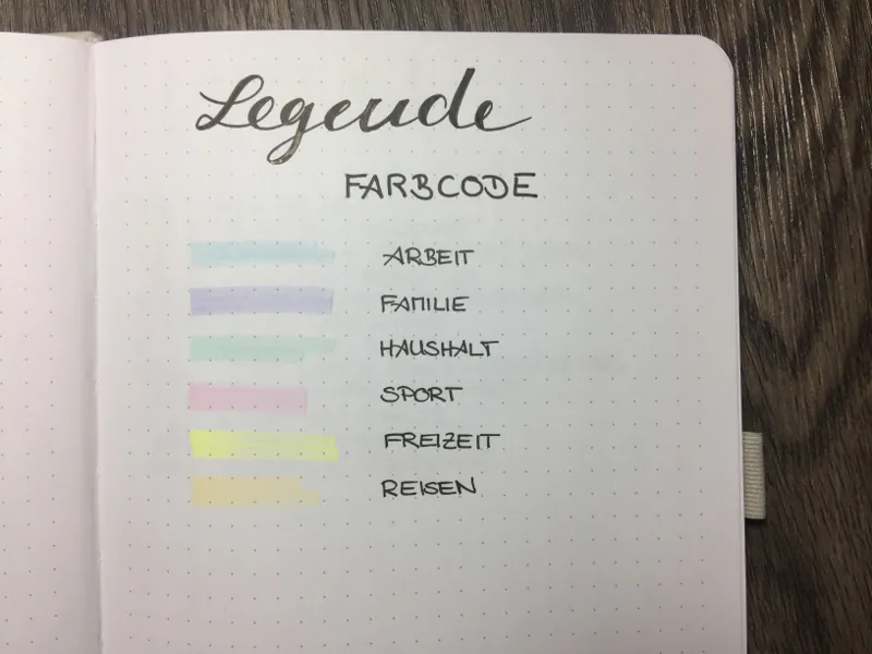 Farbcode im Bullet Journal Set Legende
