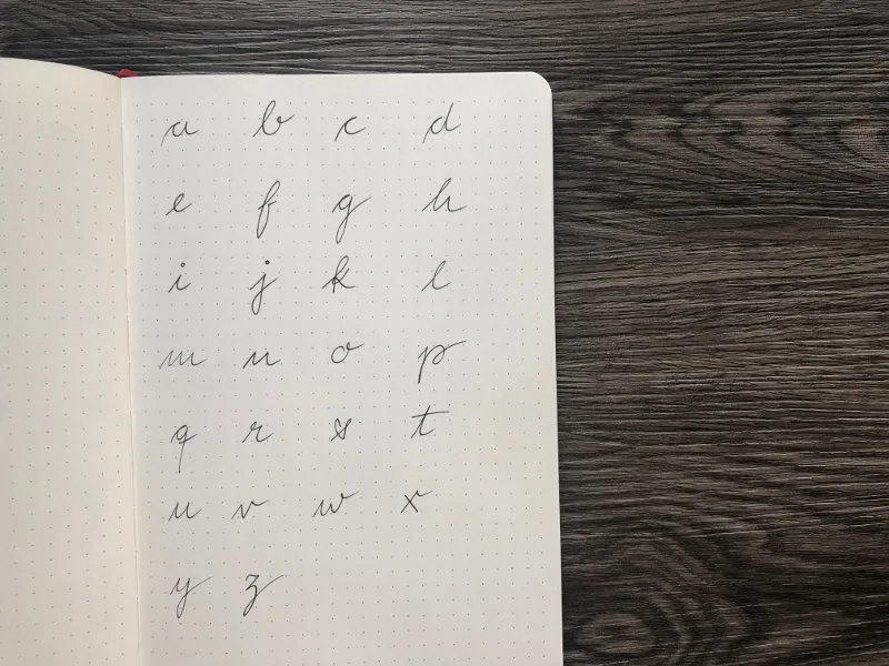 Monolinienes Schreibschrift-Alphabet von a bis z als erster Faux-Calligraphy-Schritt
