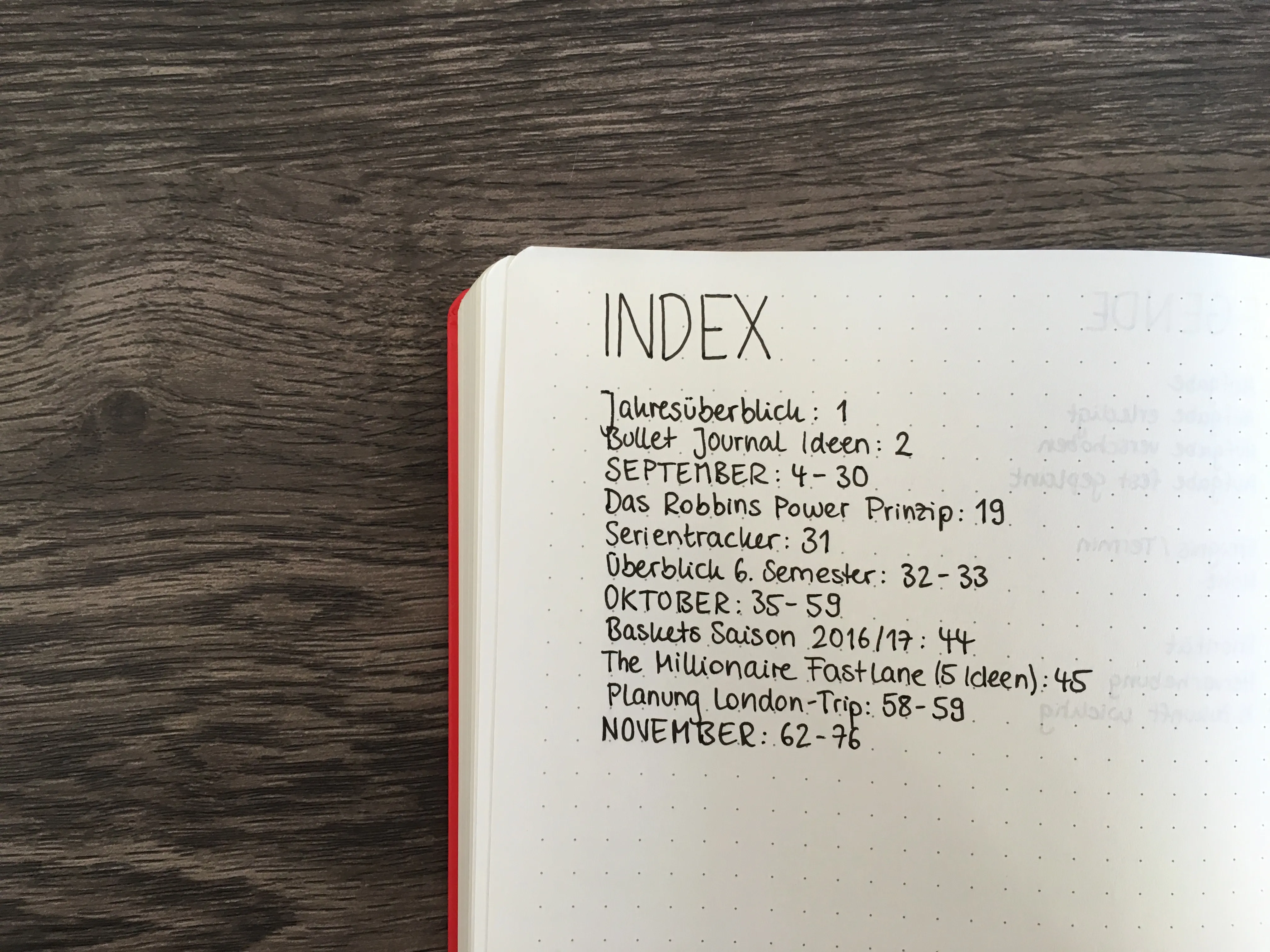 Bullet Journal Index, Variante 1