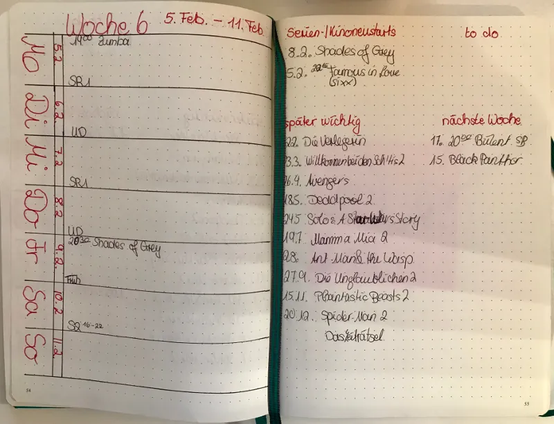 Jessica Wochenübersicht