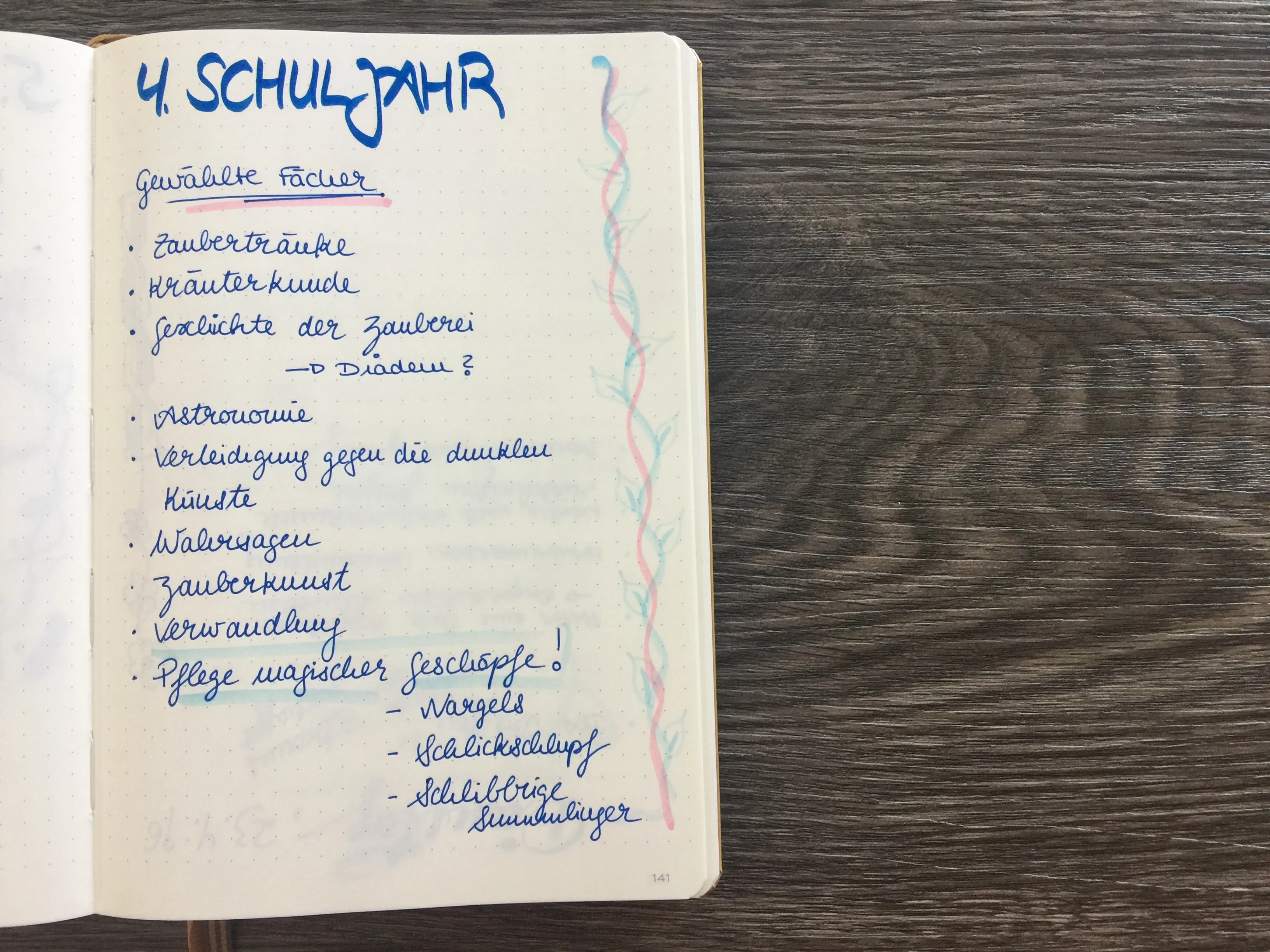 Lunas Bullet Journal Harry Potter Special Fächer