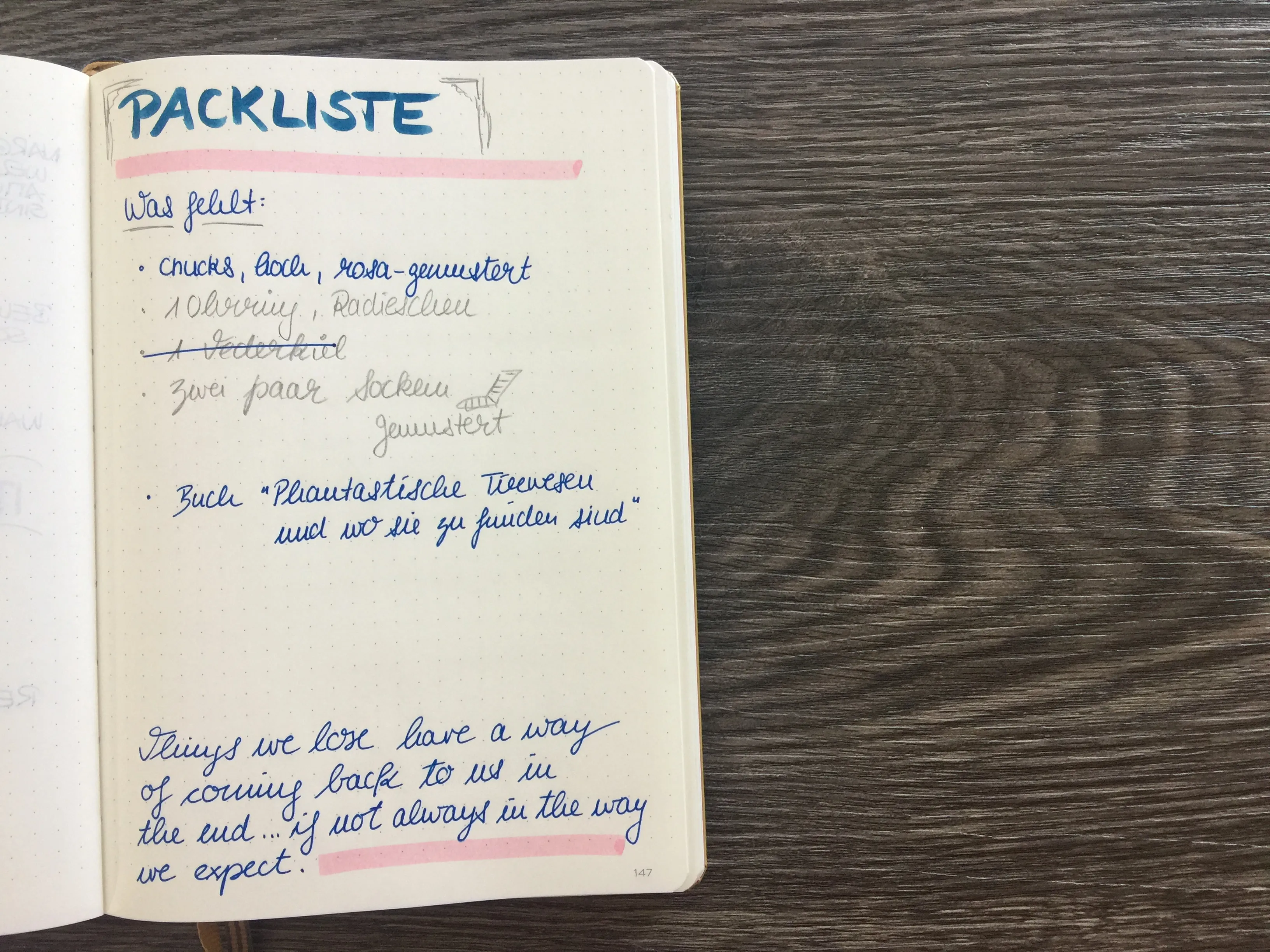 Lunas Bullet Journal Harry Potter Special Packliste