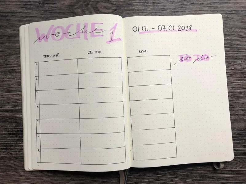 Monatsübersicht Januar Woche 1