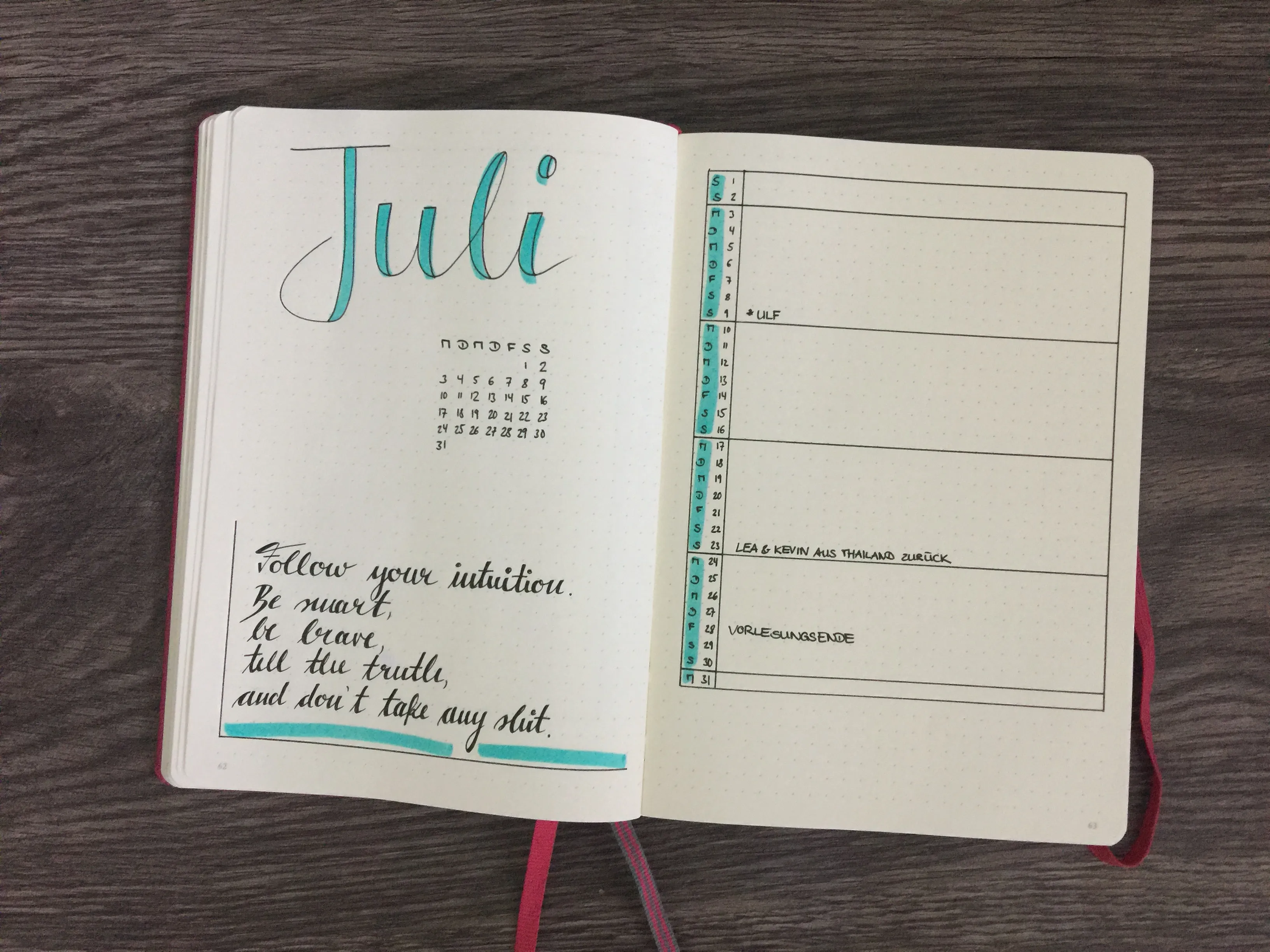 Monatsübersicht Juli Kalender