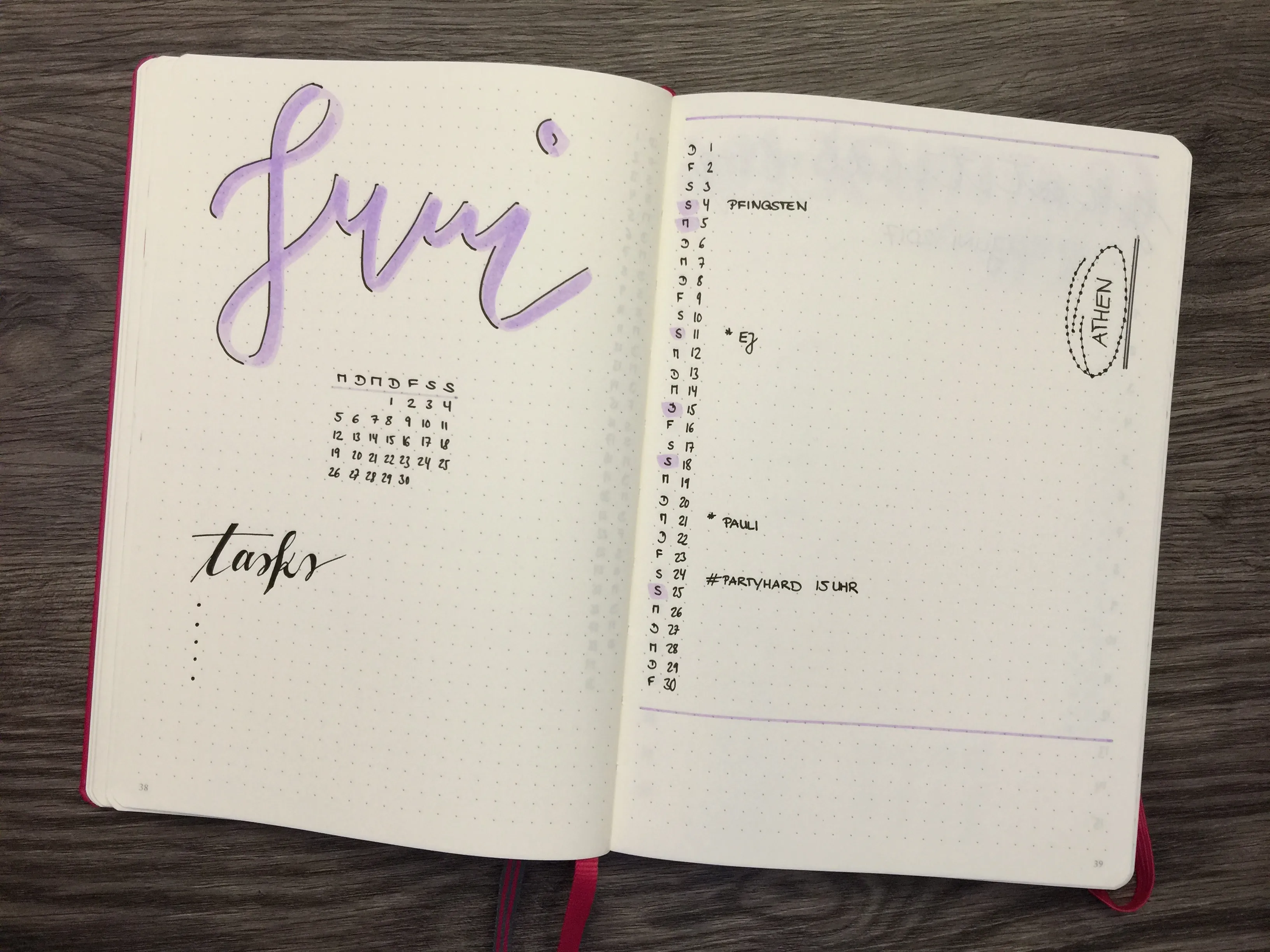 Bullet Journal Monatsübersicht Juni 2017 Kalender