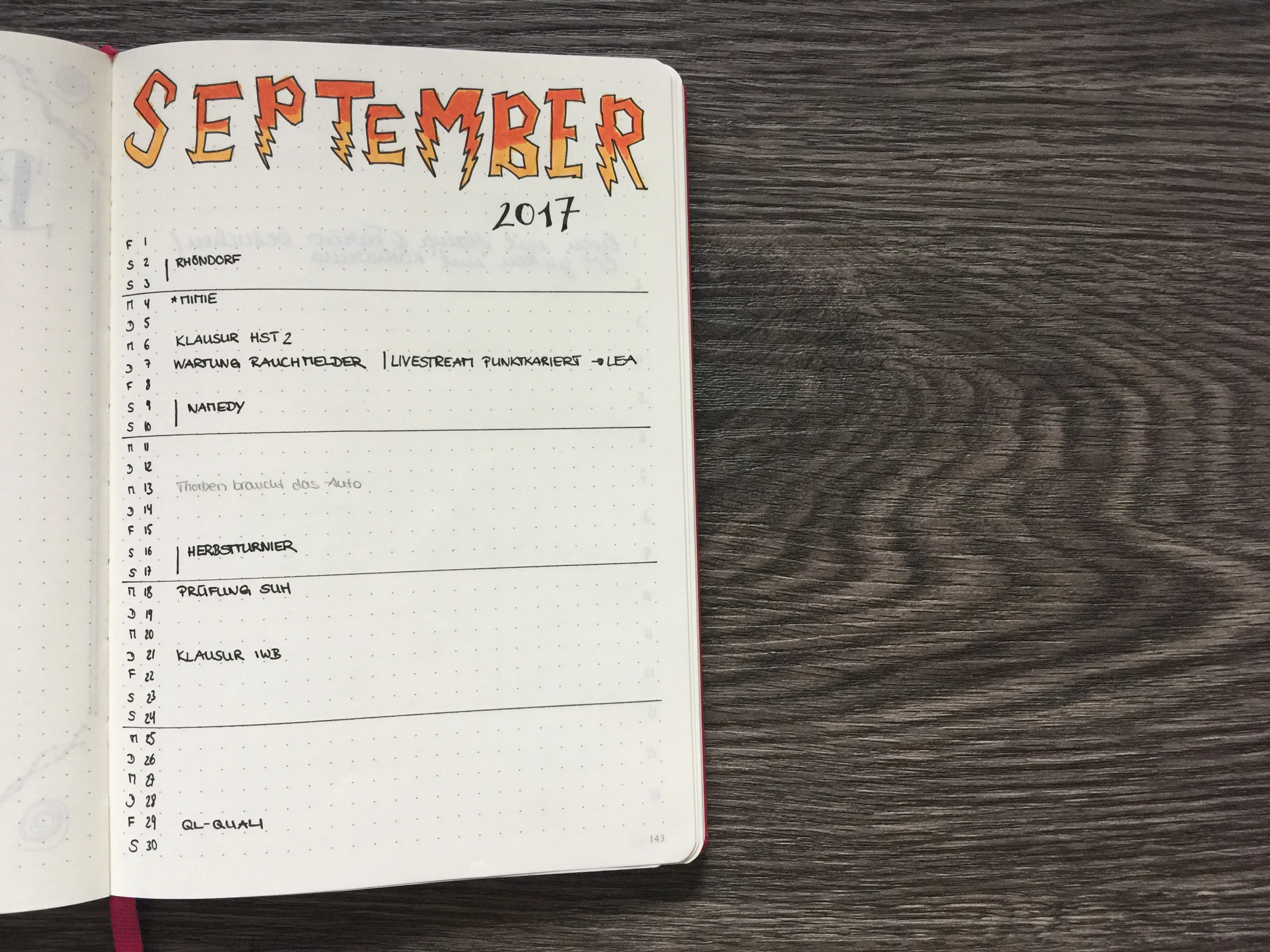 Monatsübersicht September Harry Potter Kalender