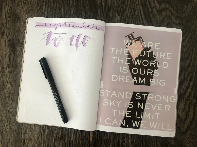 September to do Seite mit lila Lettering und Magazin-Collage