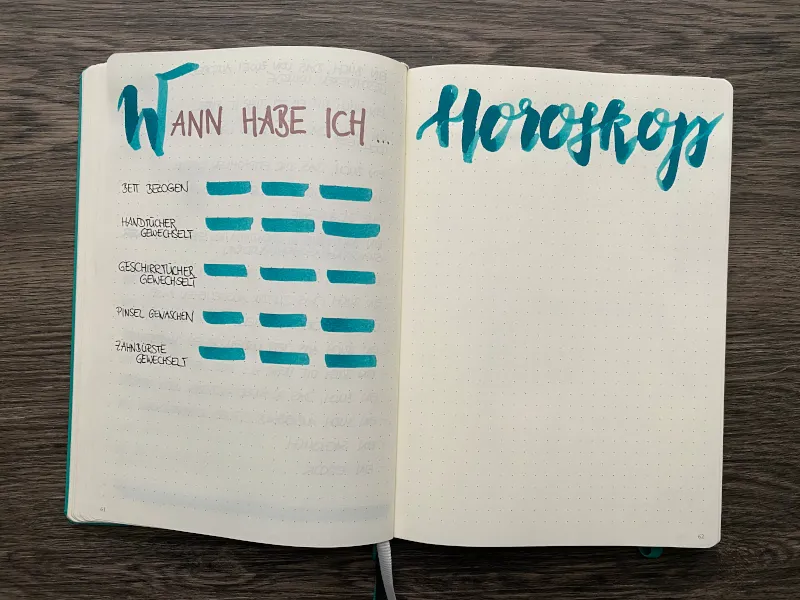 Tracker Wann habe ich mit türkisen Balken und Überschrift Horoskop