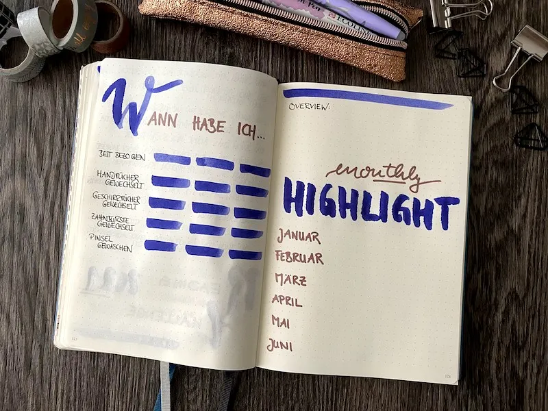 Tracker Wann habe ich und monatliche Highlight-Liste mit Handlettering
