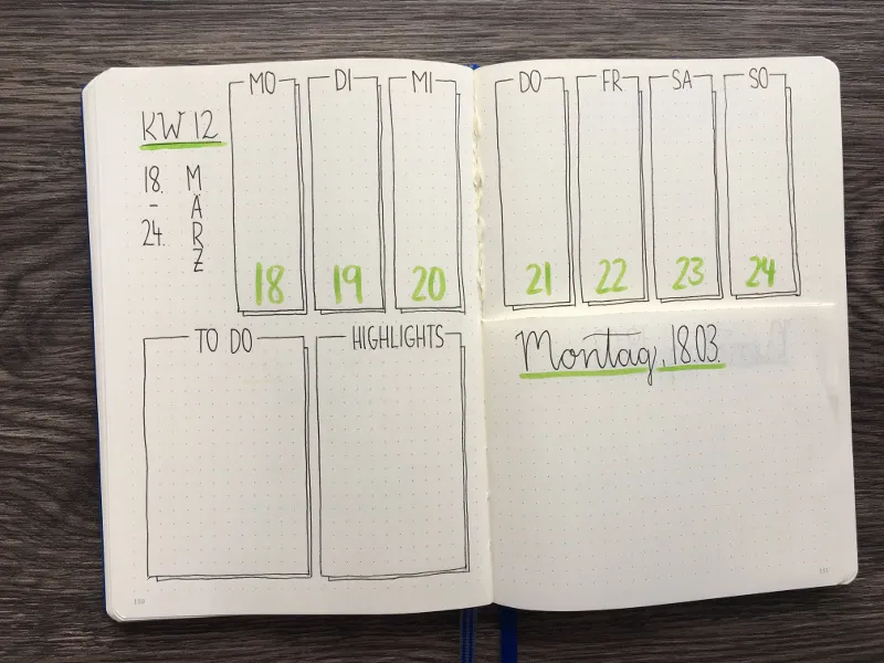 Bullet Journal Dutch Door: Wochenübersicht