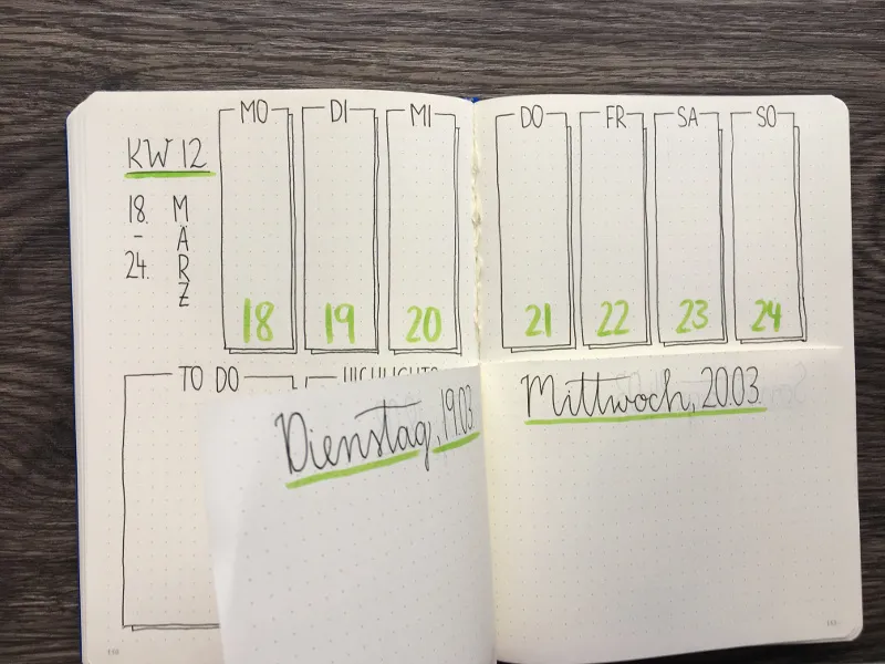 Bullet Journal Dutch Door: Wochenübersicht