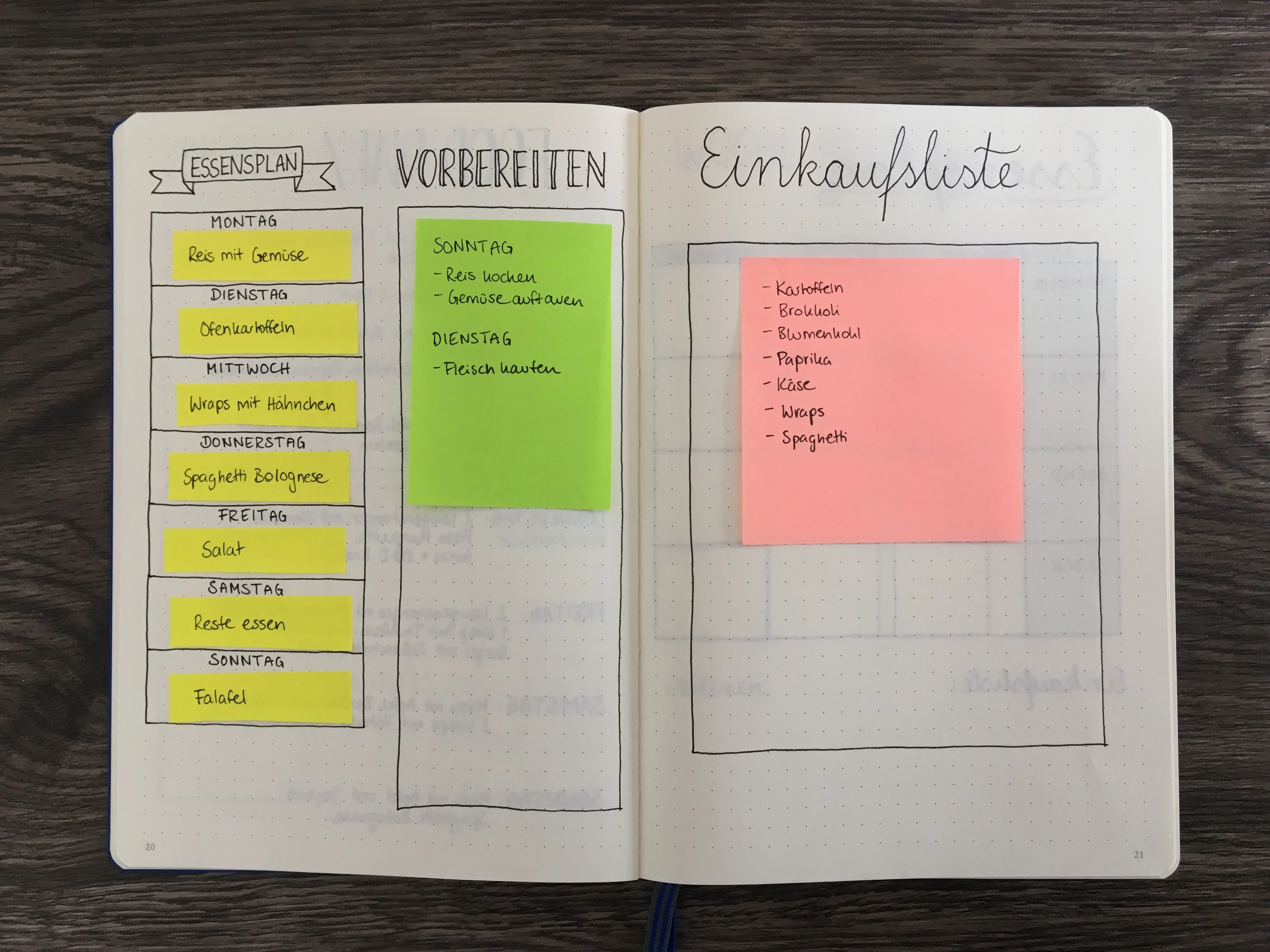 Bullet Journal Essensplan mit Sticky Notes