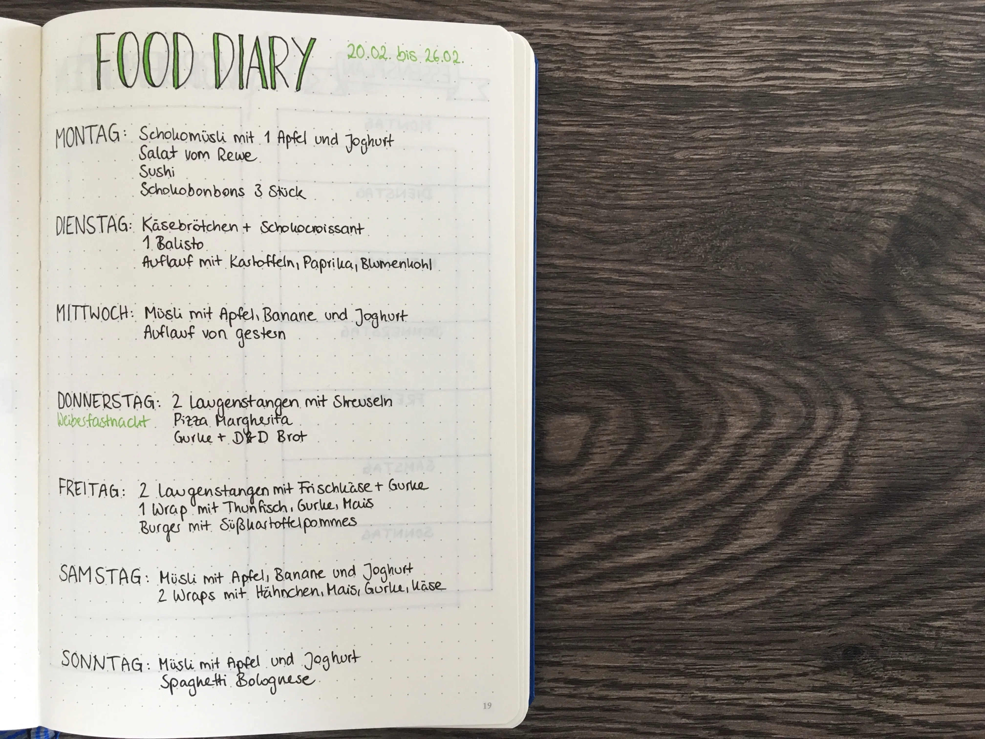 Teil des Bullet Journal Essensplan kann auch ein Food Diary sein