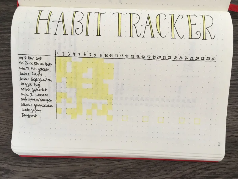 Halb ausgefüllter Habit Tracker für den Juni