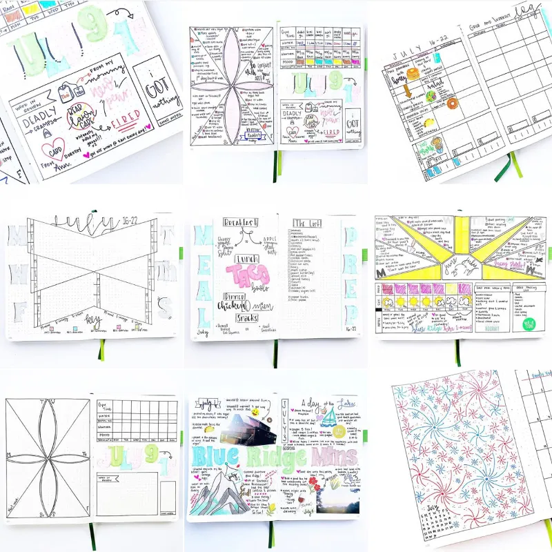 Instagram-Raster mit bunten Layouts, Meal Prep und Mandala-Tracker