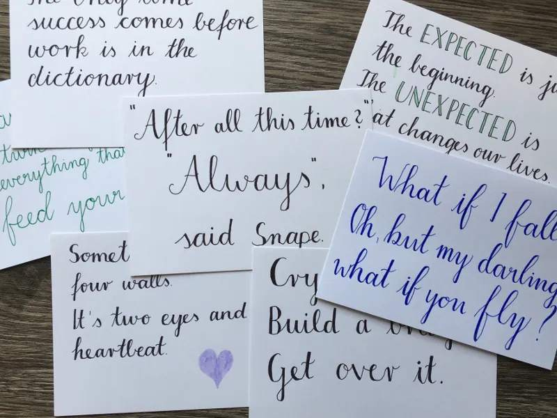Meine ersten Handlettering Versuche: Zitate auf Karteikarten