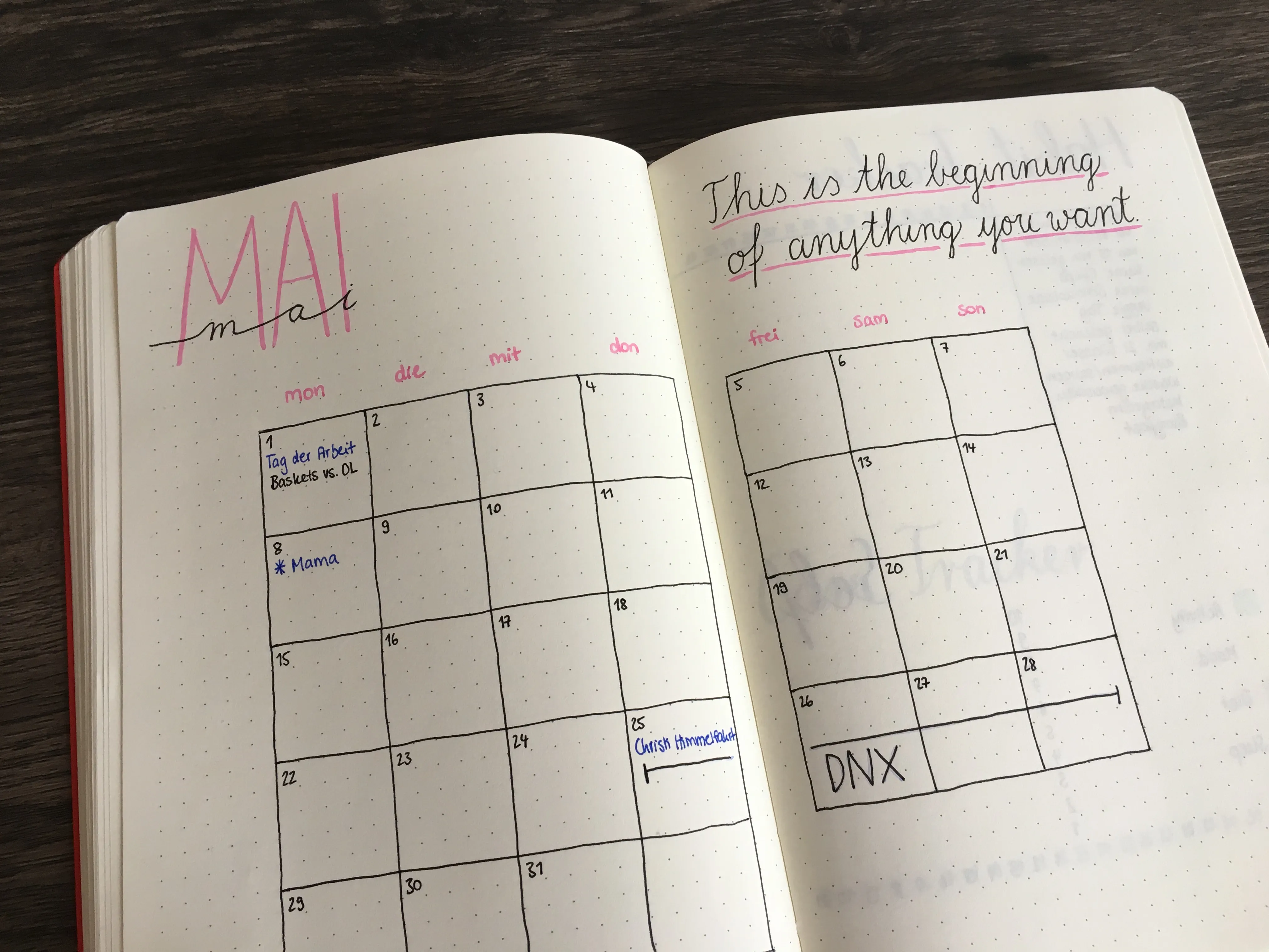 Monatsübersicht Mai in der Kästchenvariante