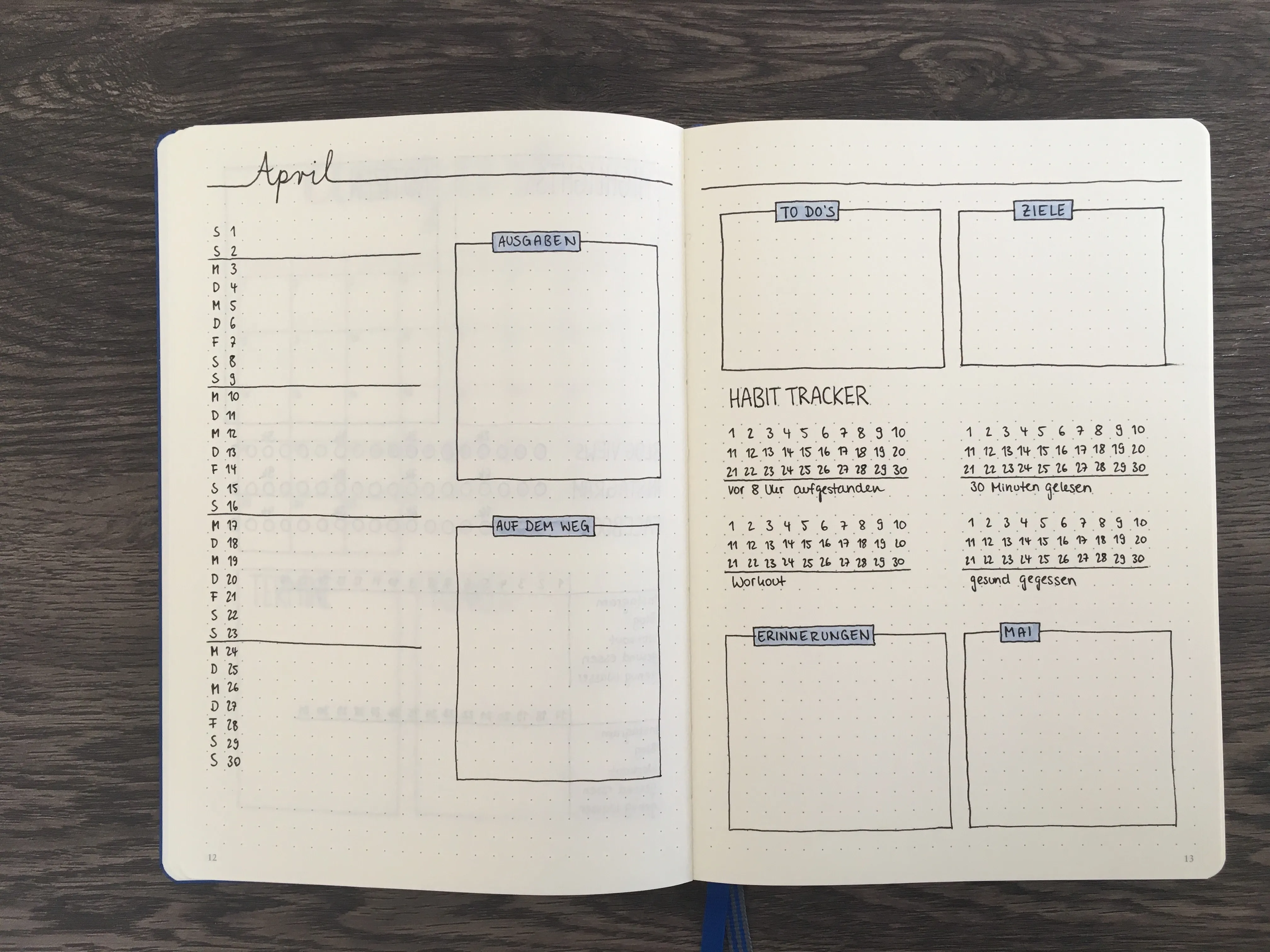 Schlichte Monatsübersicht April mit To-dos, Zielen und Habit Tracker
