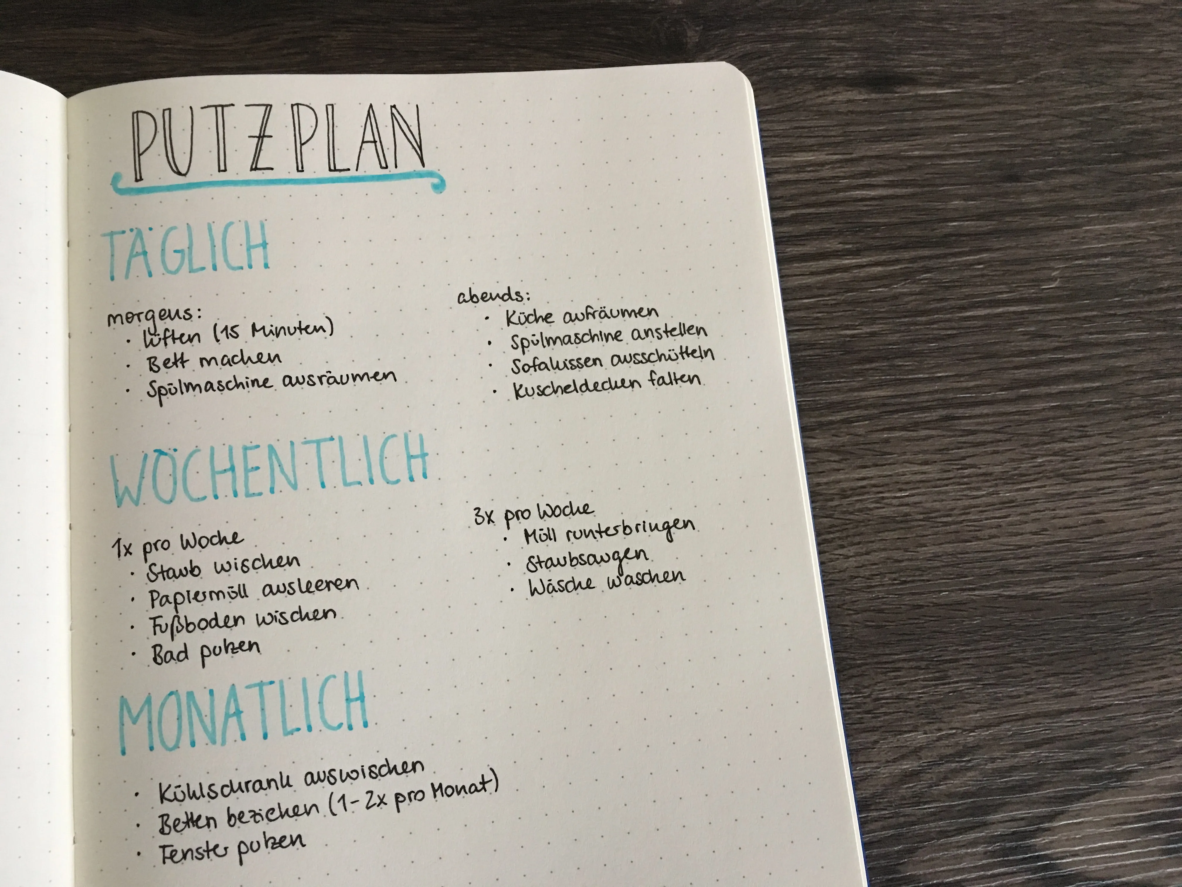 Übersicht der regelmäßigen Aktivitäten im Haushalt