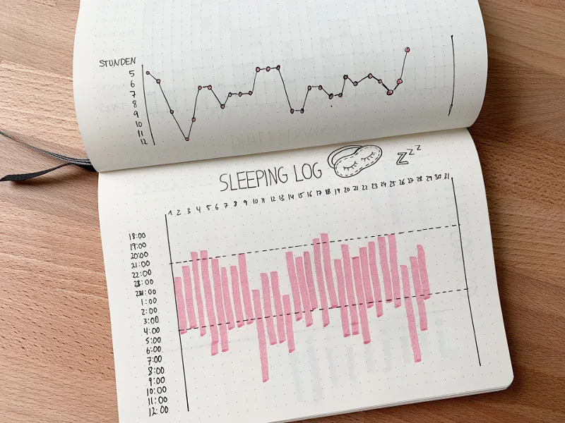 Sleeping Log mit rosa Balkendiagramm und Kurve der Schlafstunden