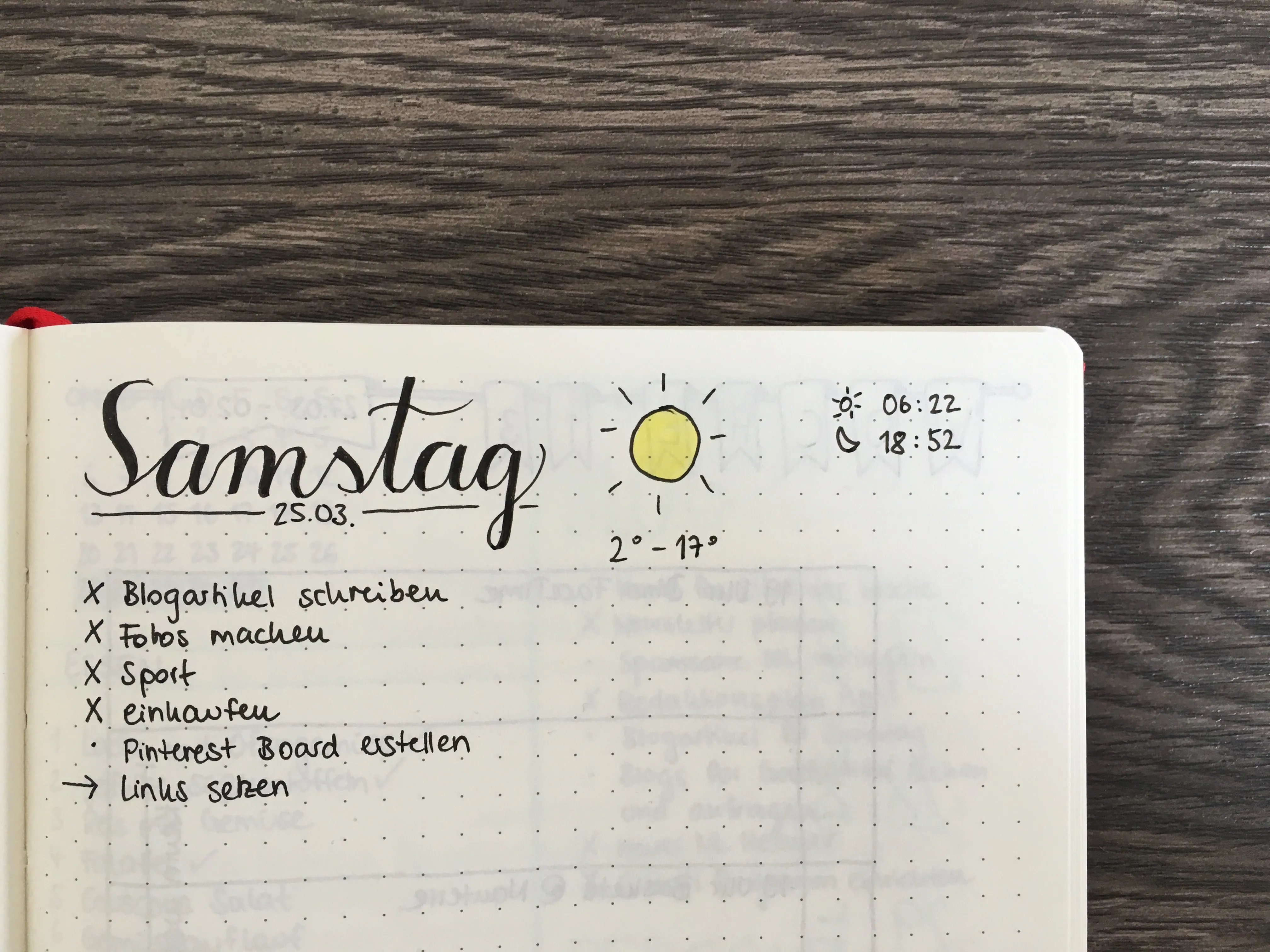 Tagesübersicht im Bullet Journal mit Terminen und To Do