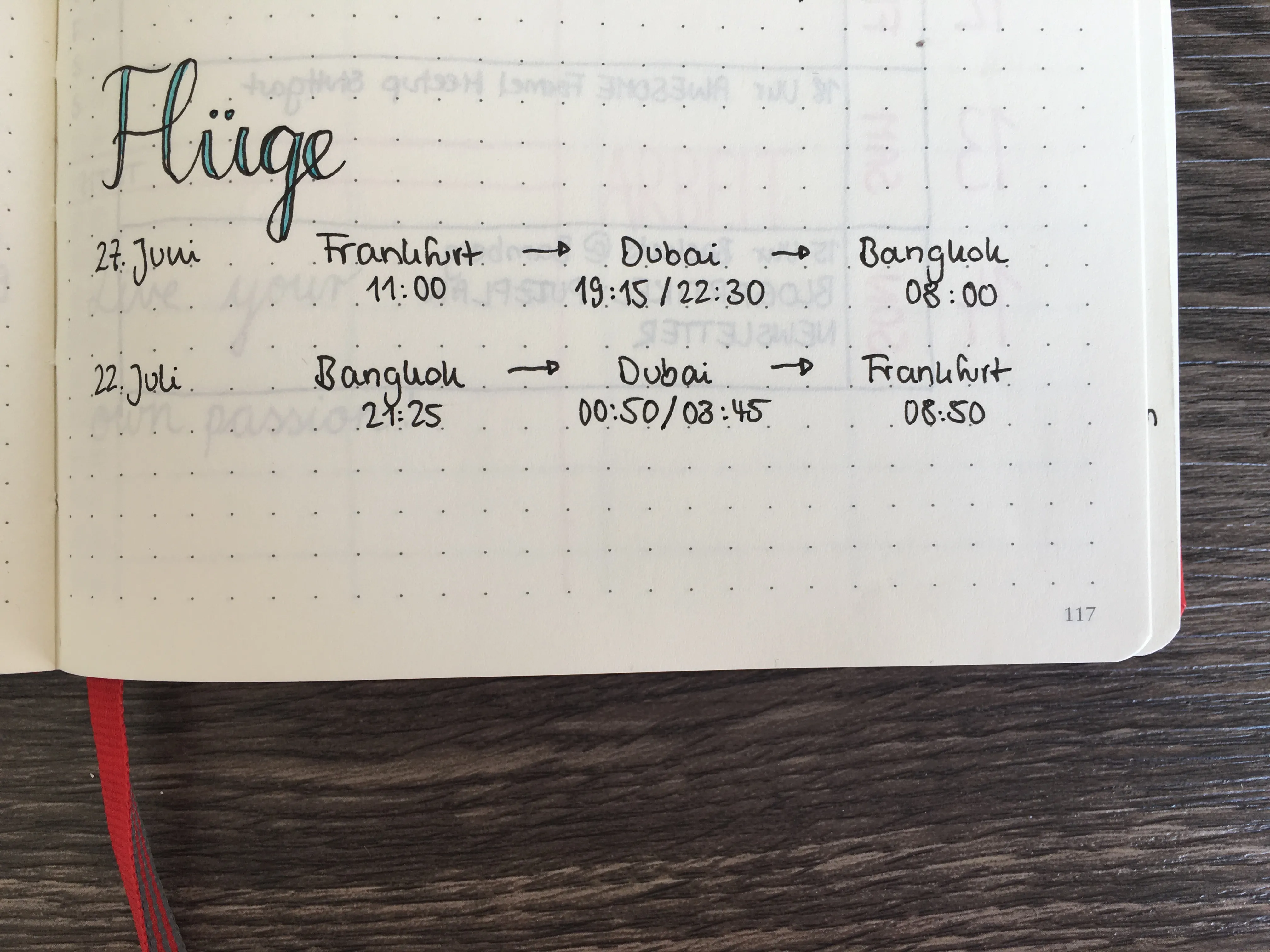Übersicht mit den Flügen nach Thailand