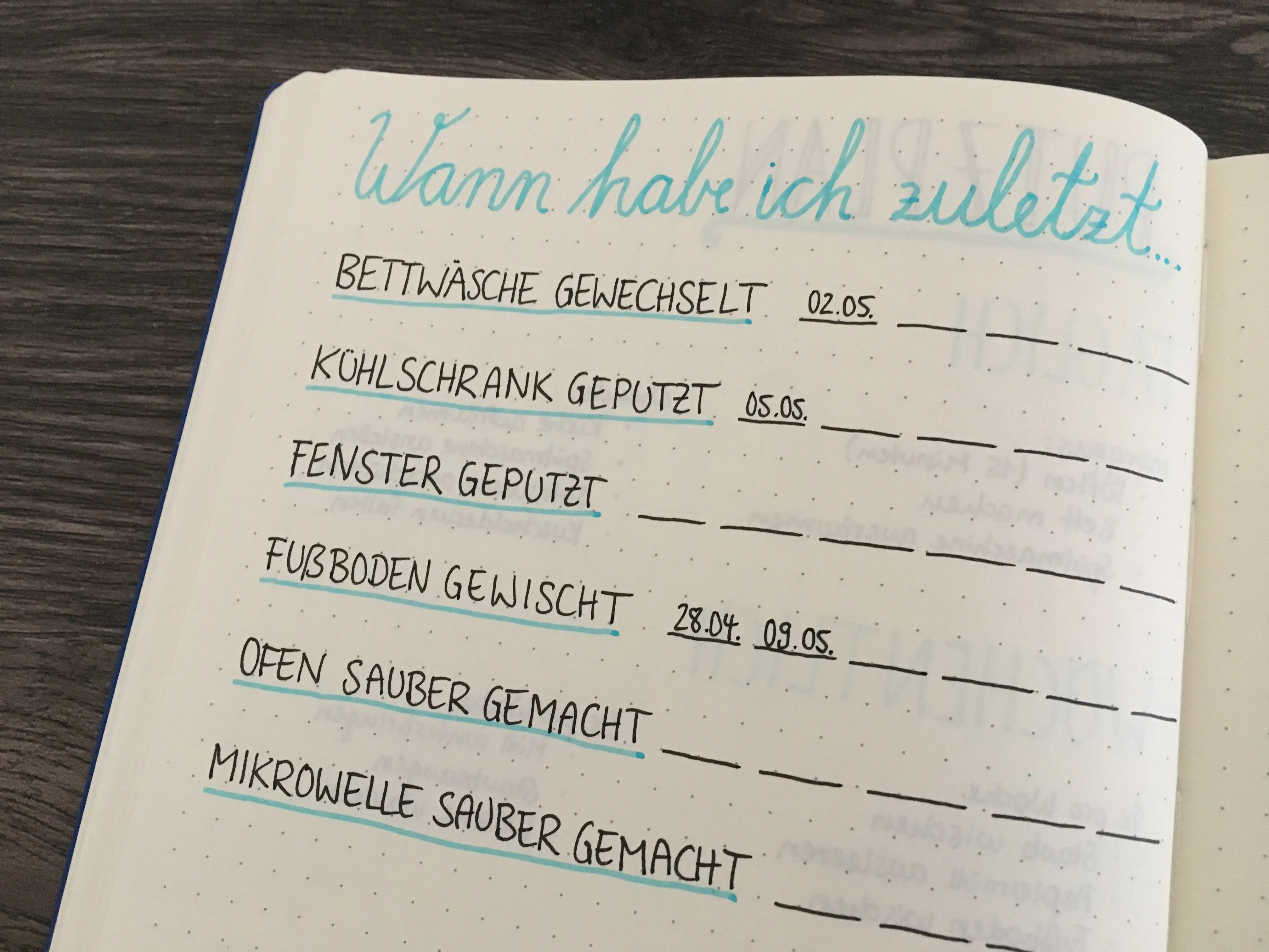 Übersicht: Wann habe ich zuletzt was genau im Haushalt gemacht?