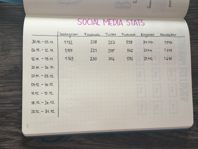 Social Media Stats im Bullet Journal